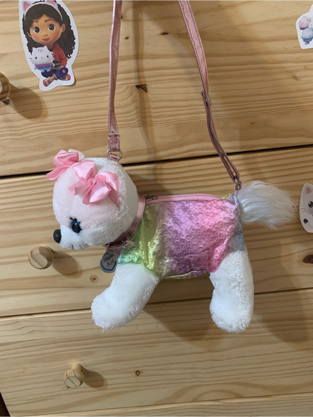 Kids Plush Dog Crossbody Bag - Pink Multicolor